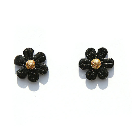 Large Flower Studs - Black