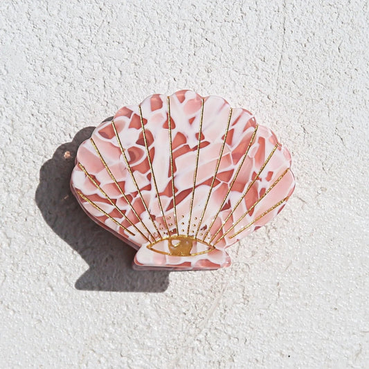 Pink Terrazzo Shell Hair Clip (small)